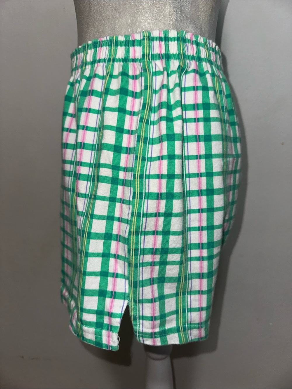 Green & Pink Plaid Cotton Athletic Shorts - Picture 5 of 7